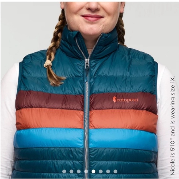 Cotopaxi Women’s XL Fuego Down Insulated Puff Vest Blue Teal Abyss Stripes NWT - Picture 12 of 13